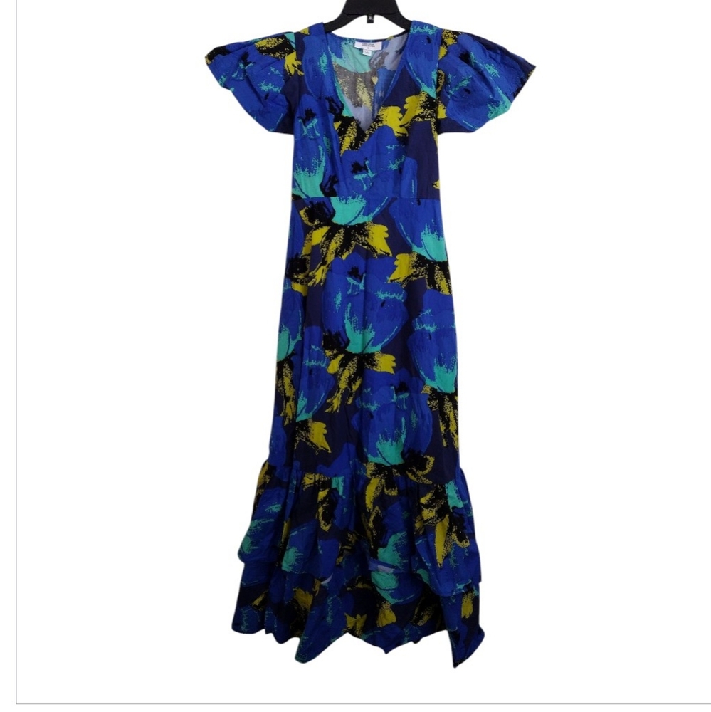 Christopher John Rogers X Target Floral Blue and Yellow Tiered Maxi Dress Size 2
